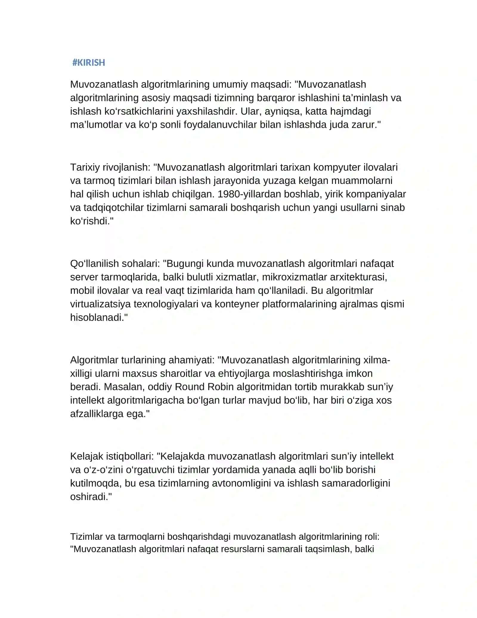 Muvozanatlash algoritmlari: muvozanatlashning umumiy va hususiy algoritmlari 2