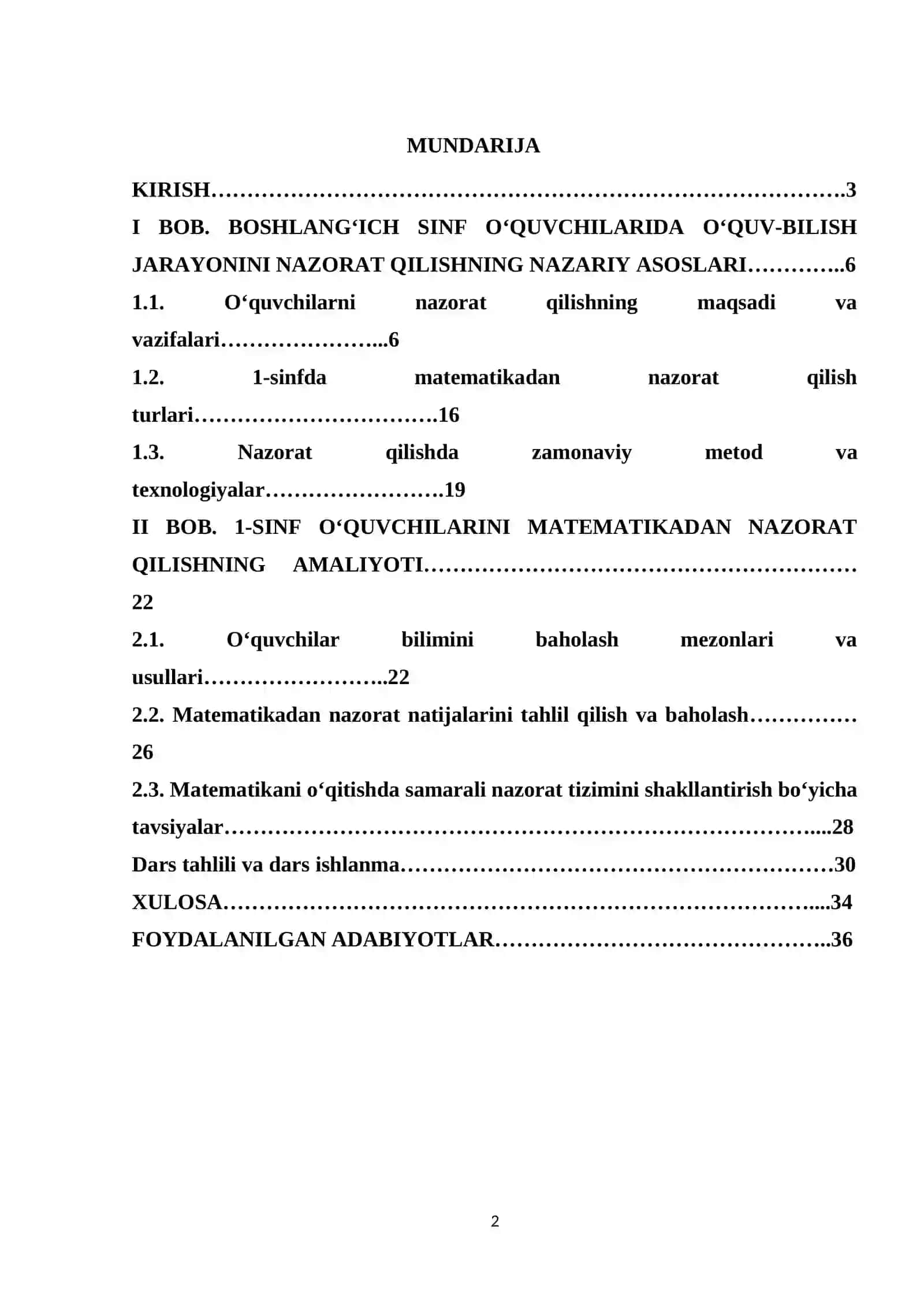 1-sinfda matematikadan o’quvchilarni o’quv bilish jarayonini nazorat qilish metodikasi 2