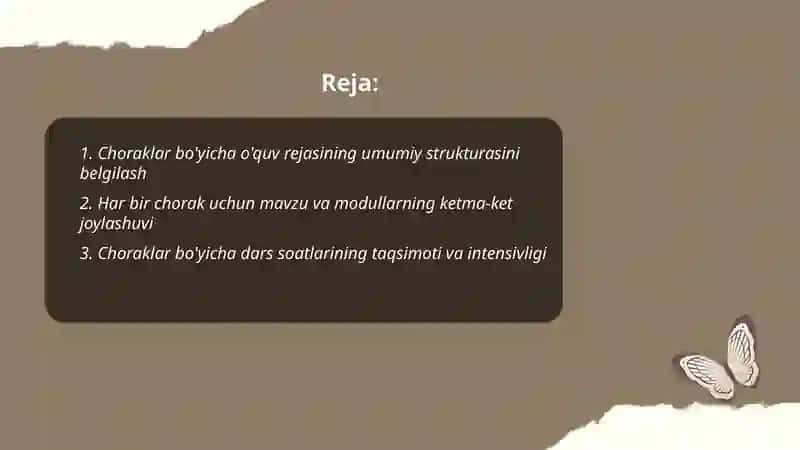 Boshlang'ich sinf matematika dasturining choraklar bo'yicha joylashuvi 2