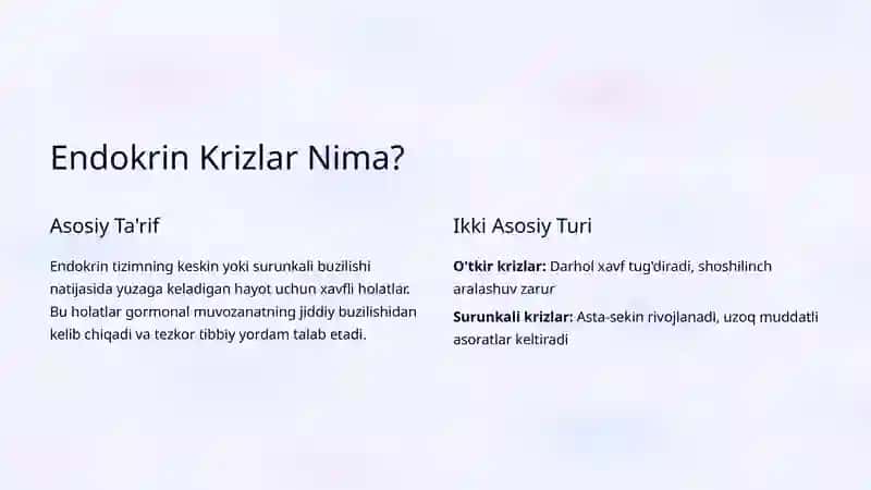 O'tkir va Surunkali Endokrin Krizlar: Tibbiyotdagi Favqulodda Holatlar 2