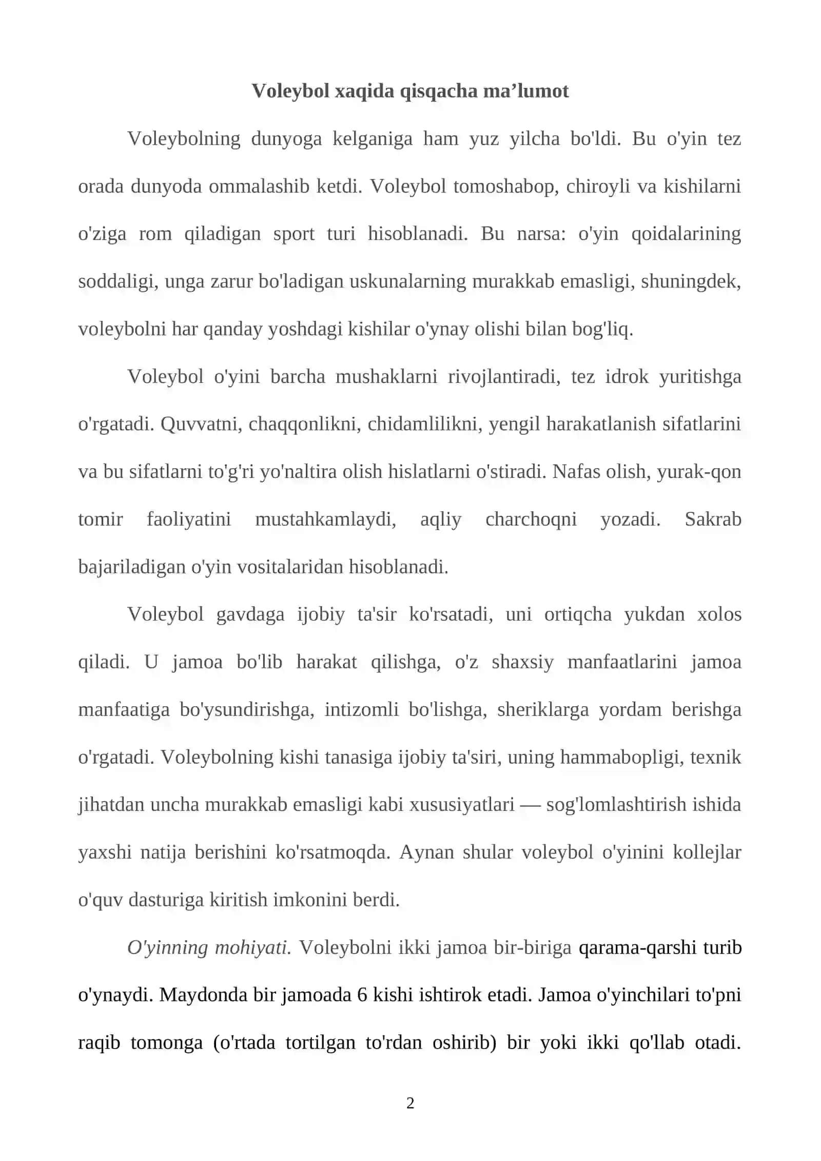 Voleybol xaqida qisqacha ma’lumot 2