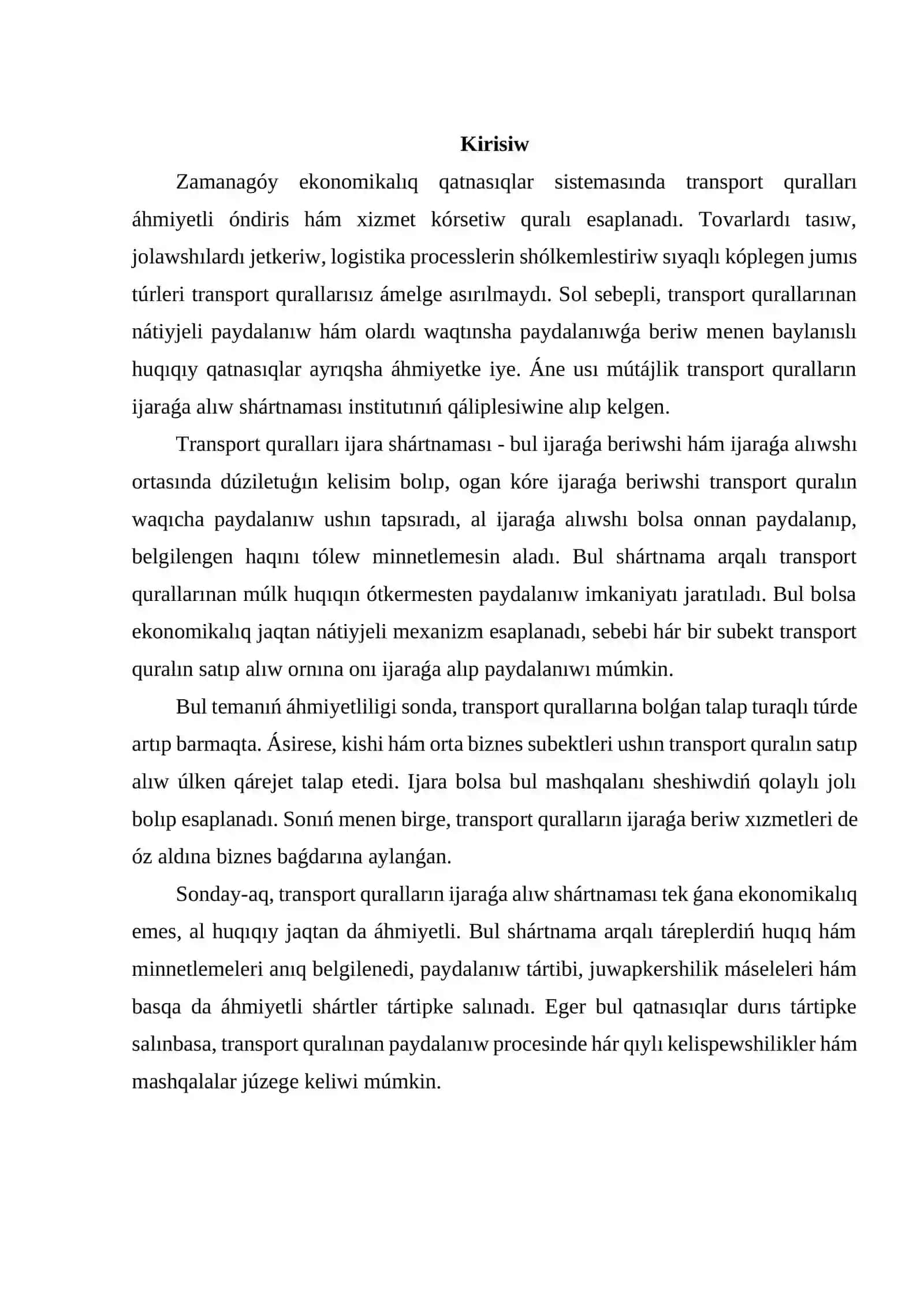 Transport quralları ijara shártnaması 2