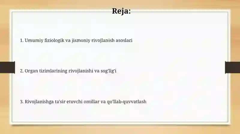 Umumiy fiziologik va jismoniy rivojlanish asoslari 2