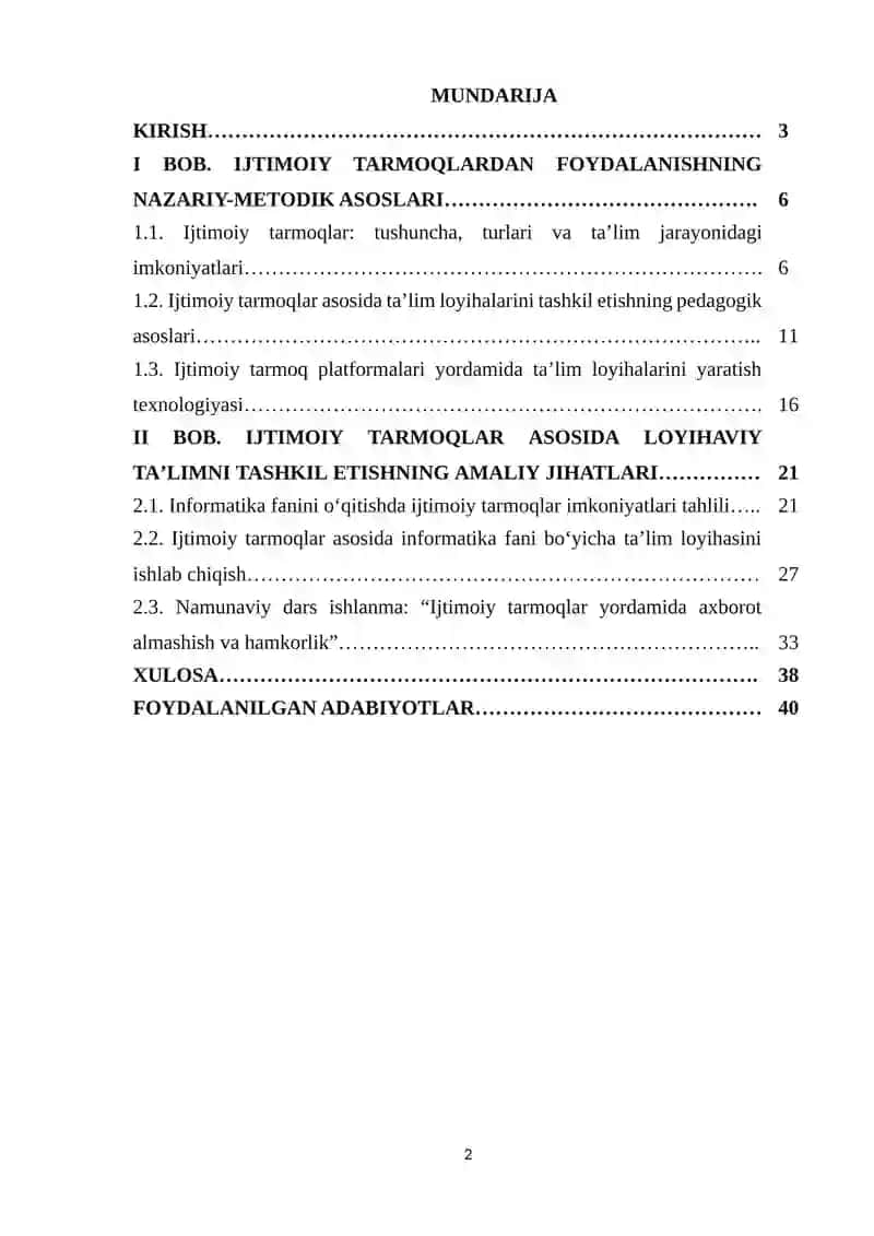 Informatika oʻqitish metodikasi fanidan Ijtimoiy tarmoqlar asosida taʼlim loyihalarini tashkil etish 2