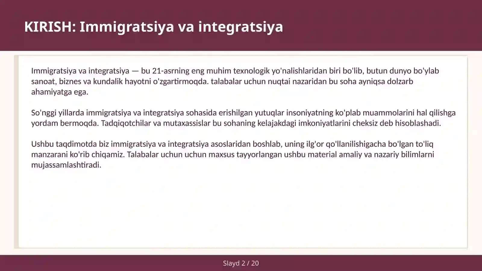 Immigratsiya va integratsiya 2