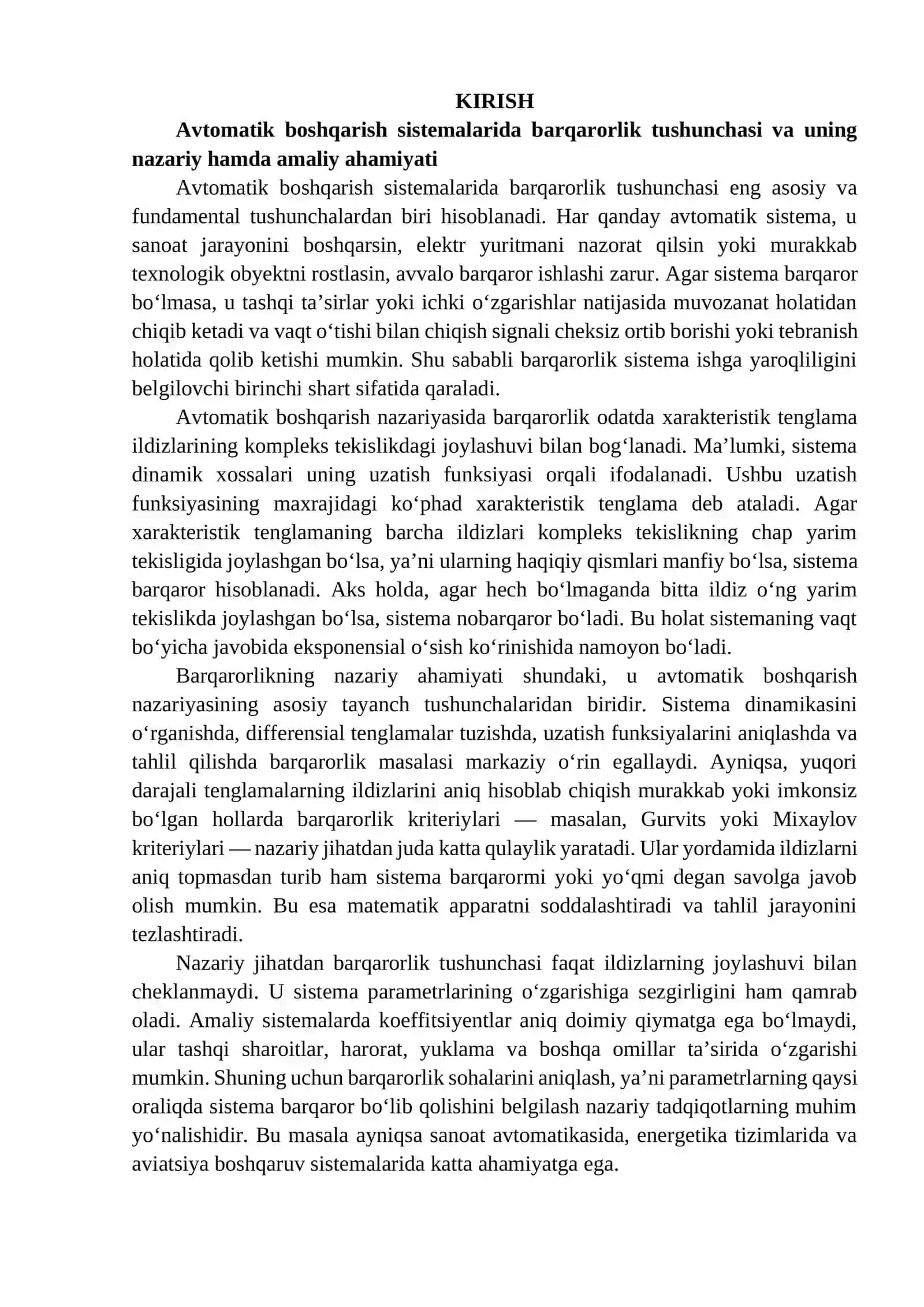 Barqarorlikning zarur va yetarli shartlari 2