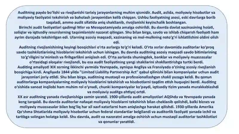 Auditning paydo bo'lishi va rivojlanishi 2