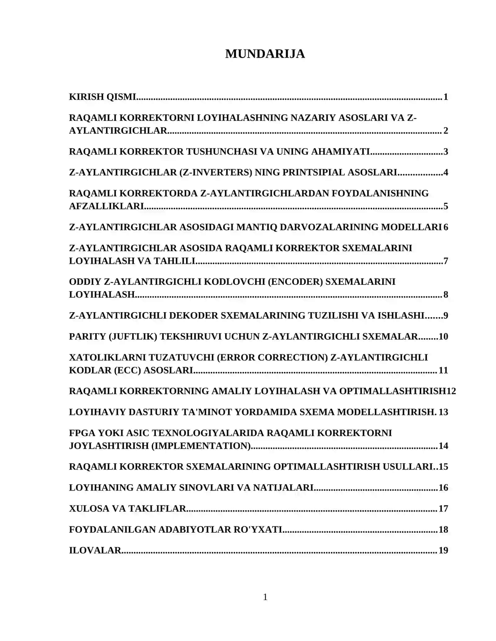 Raqamli korrektor loyihalash (Z-everterishlar bo‘yicha). 2