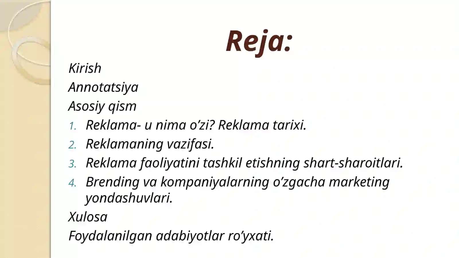 Reklamafaoliyatini tashkilotish va boshqarish 2