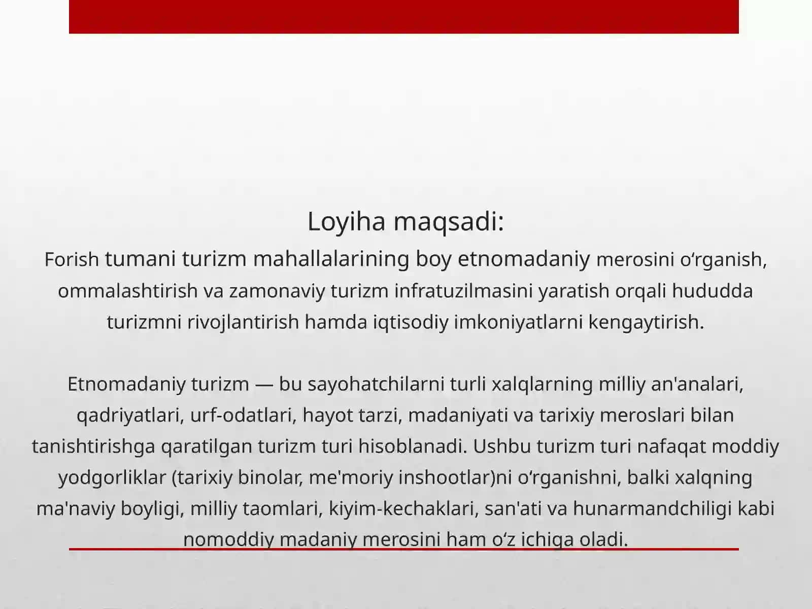 Forish tumanining etnomadaniy turizm salohiyatini rivojlantirish va barqaror taraqqiyotini ta'minlash 2