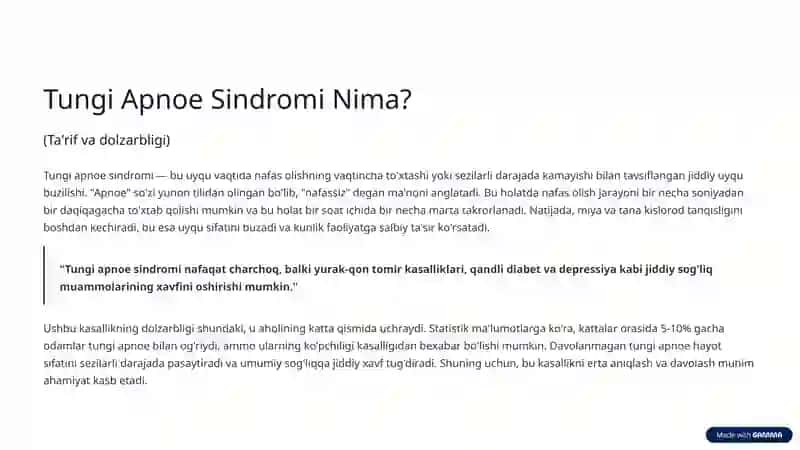 Tungi Apnoe Sindromi: Etiologiyasi, Klinikasi va Diagnostikasi 2