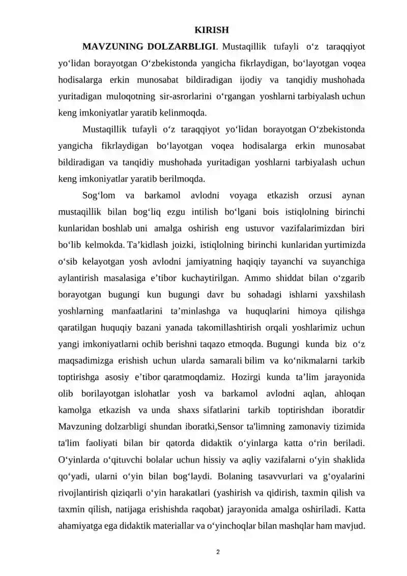 MAKTABGACHA YOSHDAGI BOLALARNING SENSOR TARBIYASI 2