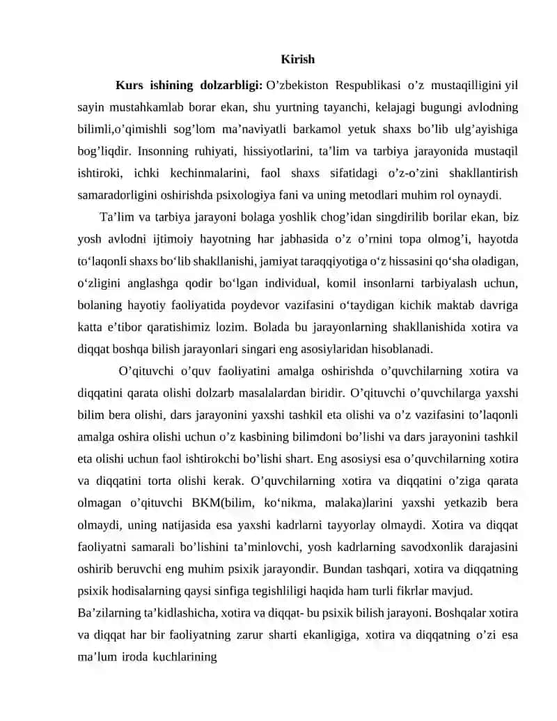 BOSHLANG’İCH SİNF O’QUVCHİLARI XOTIRA VA DIQQAT XUSUSIYATLARI TADQIQI 2