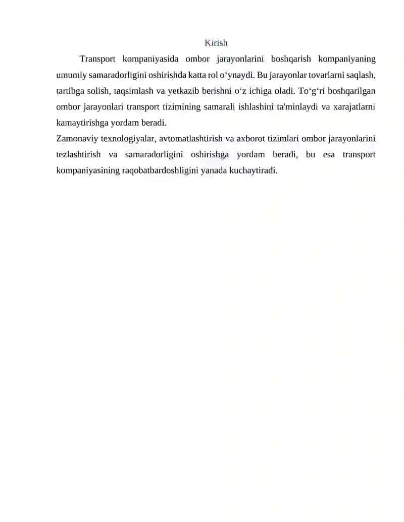 Ombor jarayonlarini boshqarish faoliyati samaradorligi 2