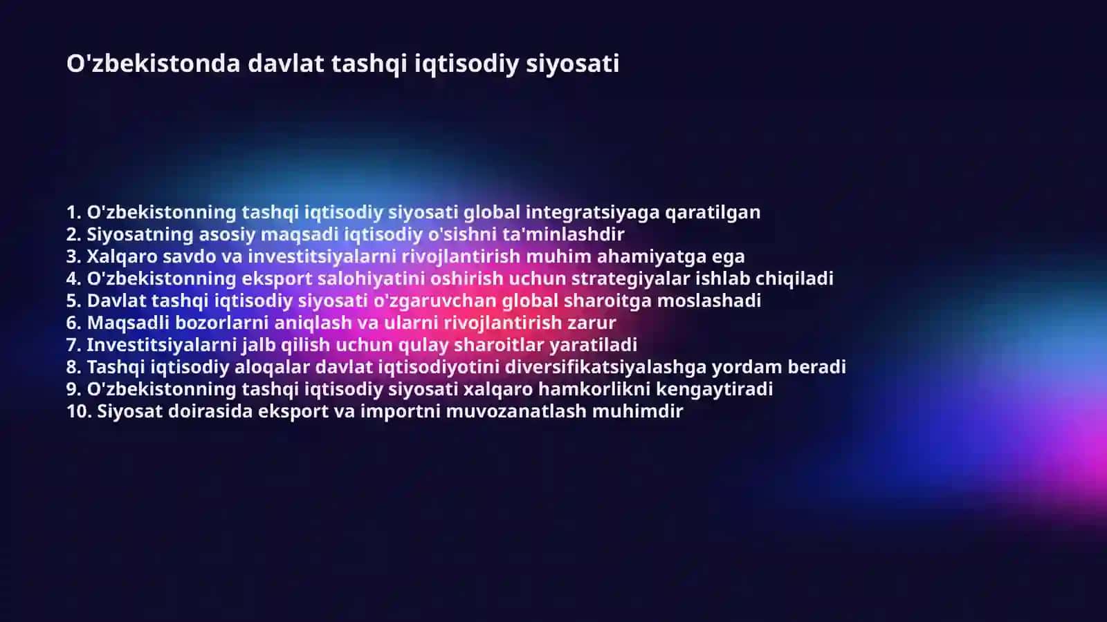 O'zbekistonda davlat tashqi iqtisodiy siyosati 2