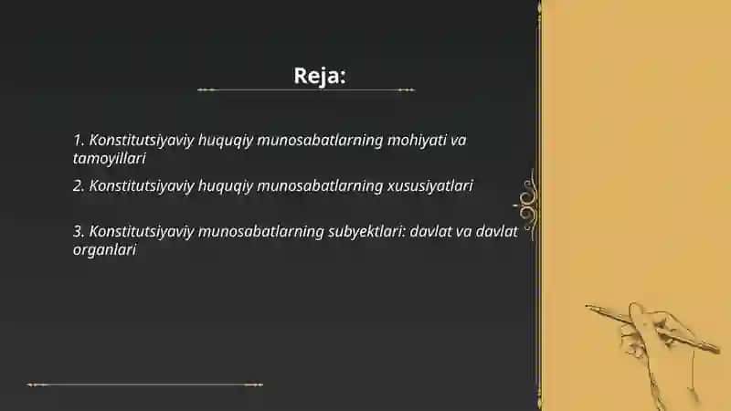 Konstitutsiyaviy huquqiy munosabatlar ularning subyektlari obyektlari va turlari 2