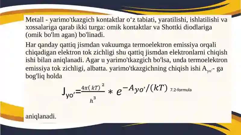 Metall-yarimo’tkazgich kontaktlar olish, ularning volt-amper xarakteristikasi. 2