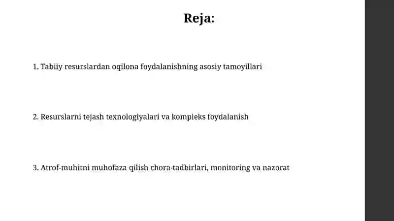 Tabiiy resurlardan oqilona foydalanish va ularni muhofaza qilish tamoyillari 2