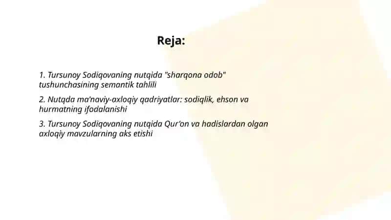 Tursunoy Sodiqovaning nutqida sharqona odob masalalarining aks etishi 2