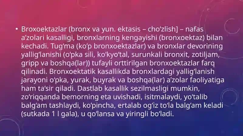 Bolalarda bronxoektaz kasalliklariOʻpkaning sekvestrlanishi 2