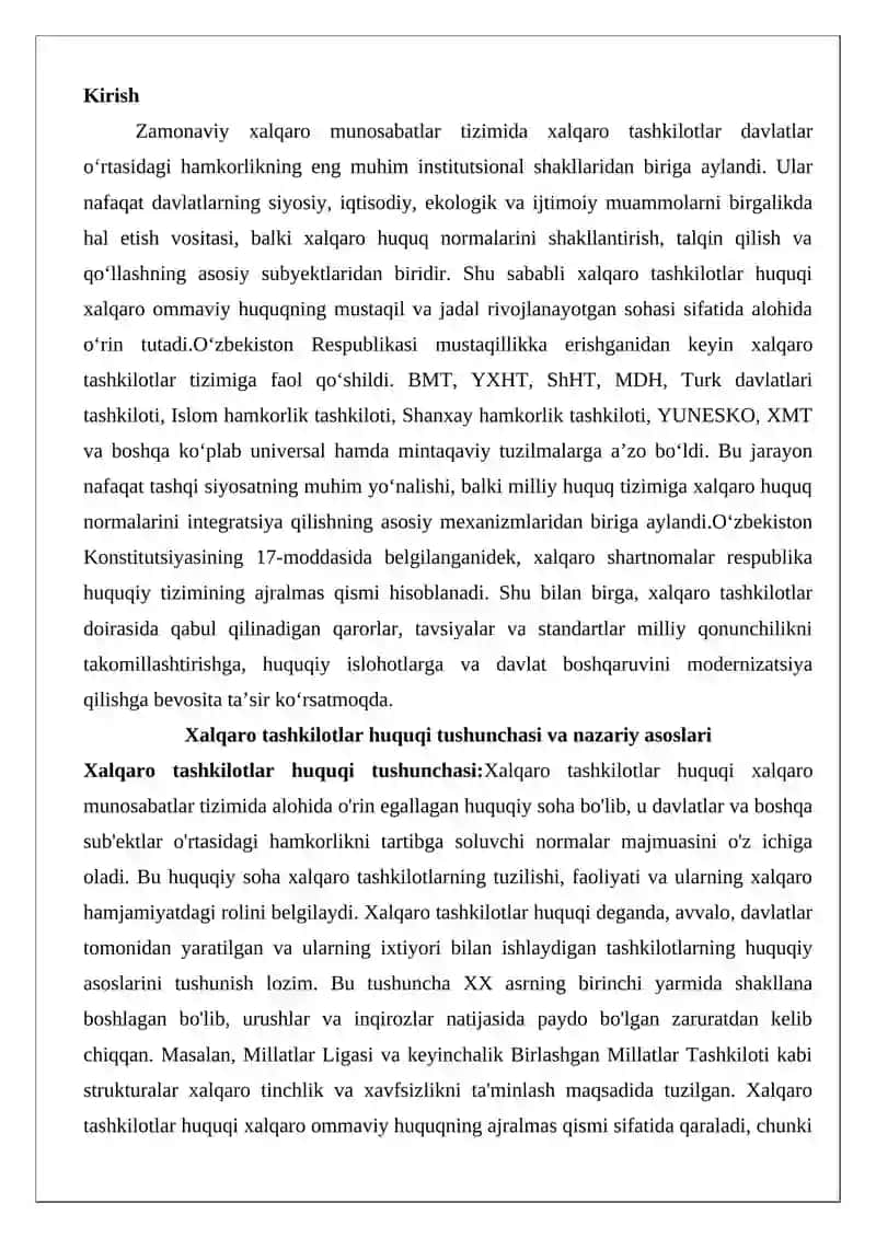 Xalqaro tashkilotlar huquqining shakllanishi va rivojlanishi 2