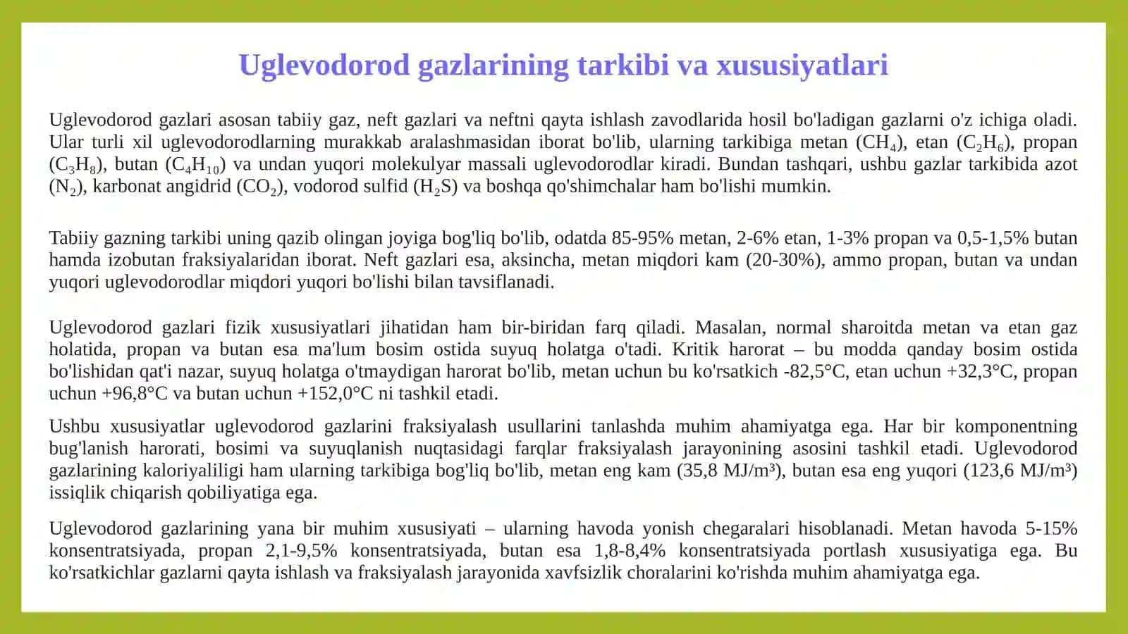 Uglevodorod gazlarini fraksiyalash texnologiyasi 2