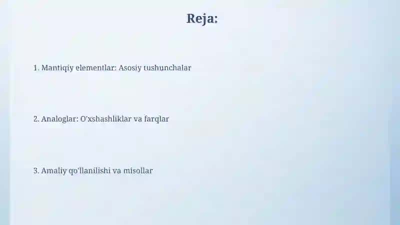 Mantiqiy elementlar va ularning analoglari (oʻxshashligi) 2