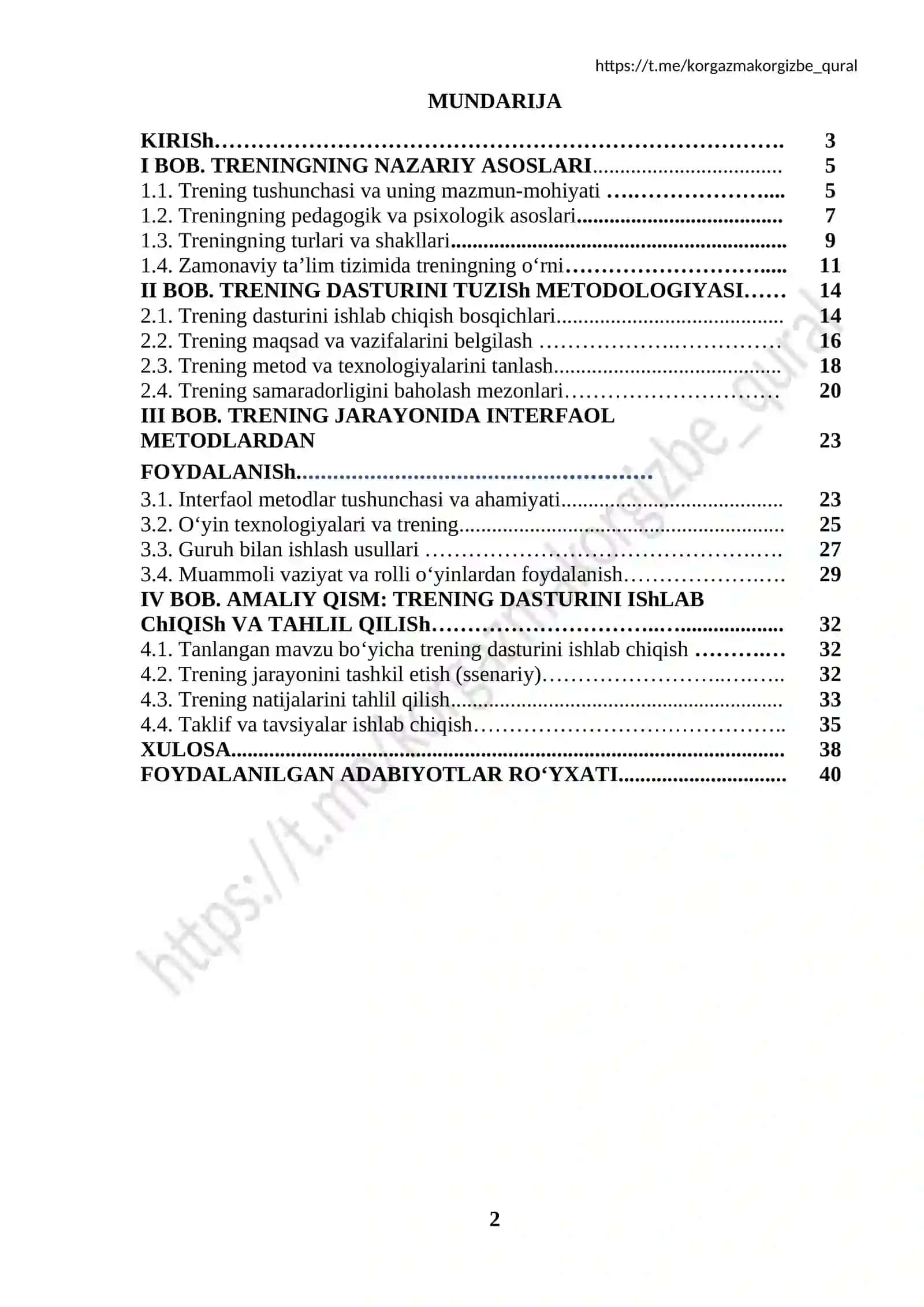 Trening pragrammasini tuzish 2