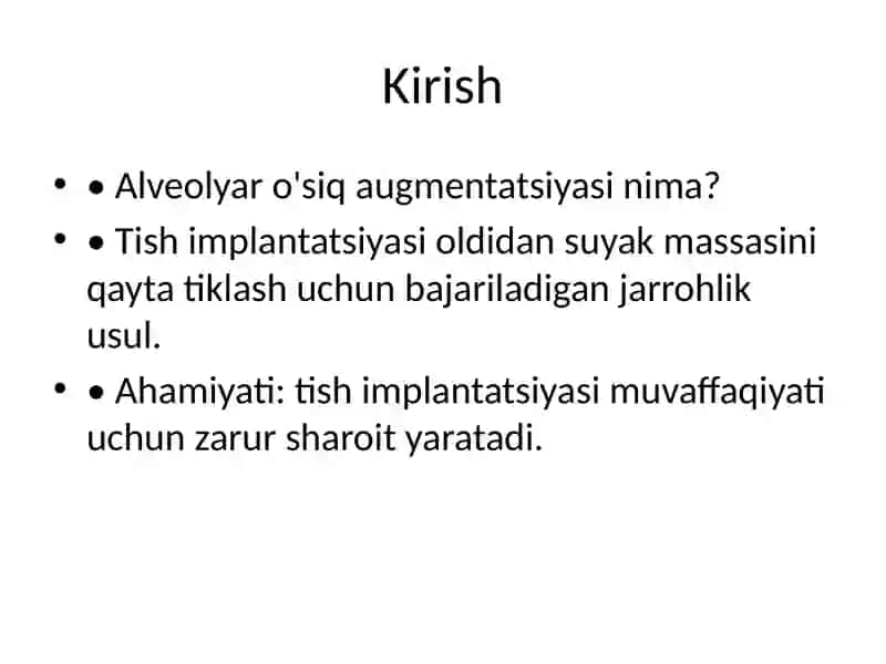 Alveolyar o'siq augmentatsiyasi 2