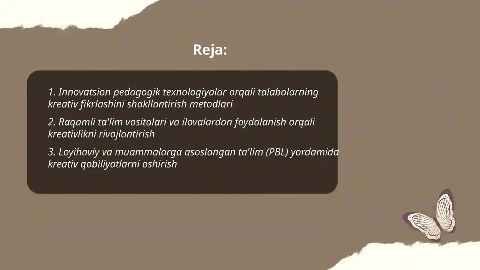 Talabalarning kreativligini rivojlantirishda innovatsion pedagogik texnologiyalardan foydalanishni takomillashtirish 2