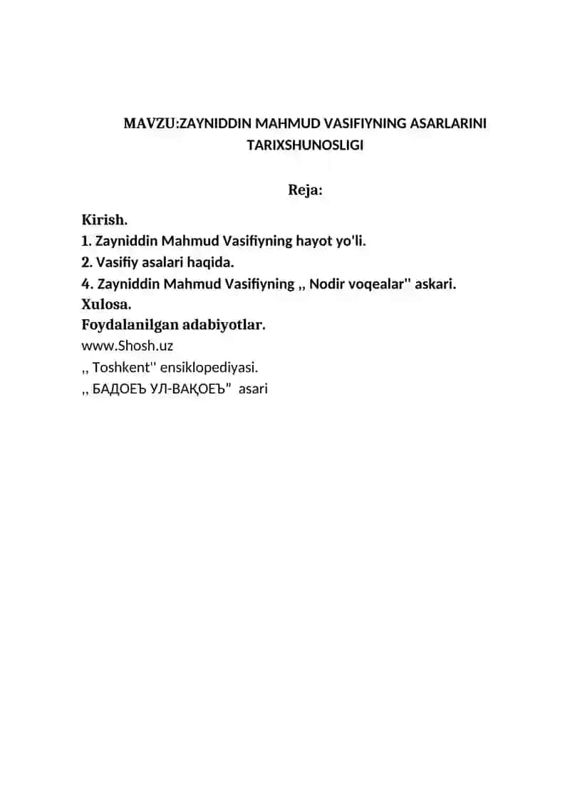 Zayniddin Mahmud Vasifiyning Asarlari 2