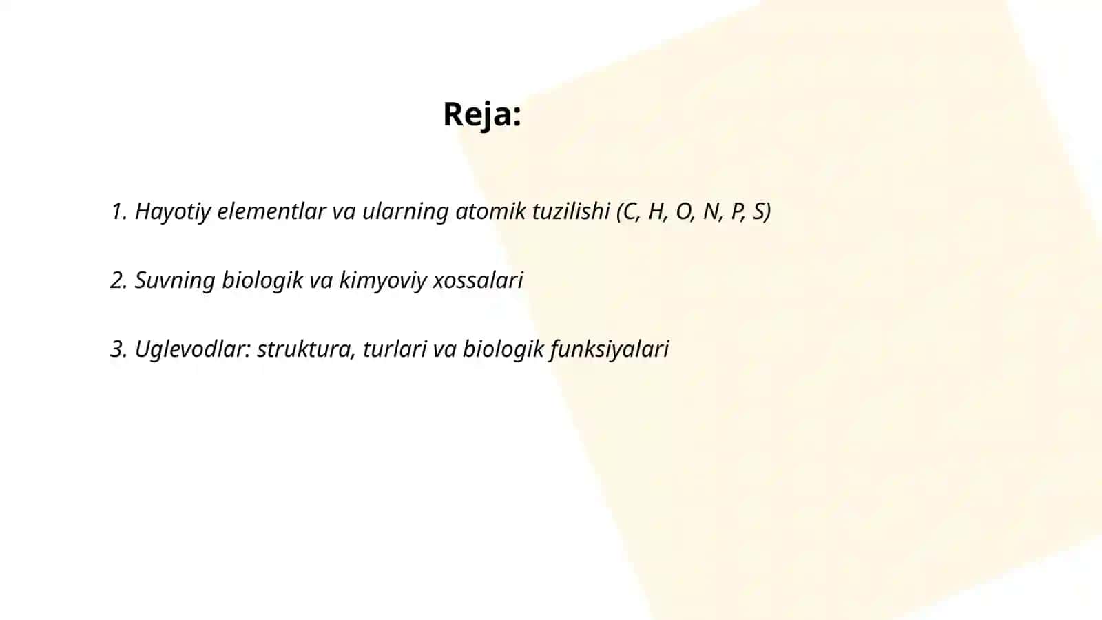 Hayotning kimyoviy tuzilishi, funksional asoslari 2