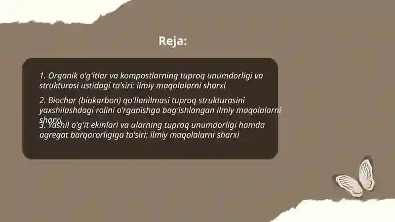 Tuproq unumdorligi va strukturasini yaxshilashga qaratilgan ilmiy maqolalarni sharxi 2