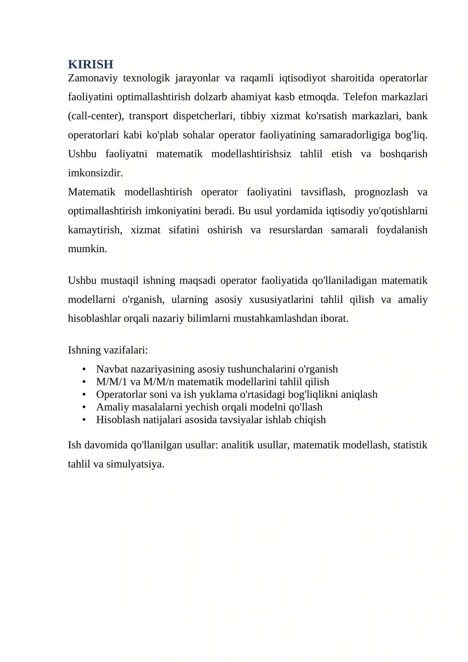 OPERATOR FAOLIYATIDA MATEMATIK MODELLASHTIRISH 2