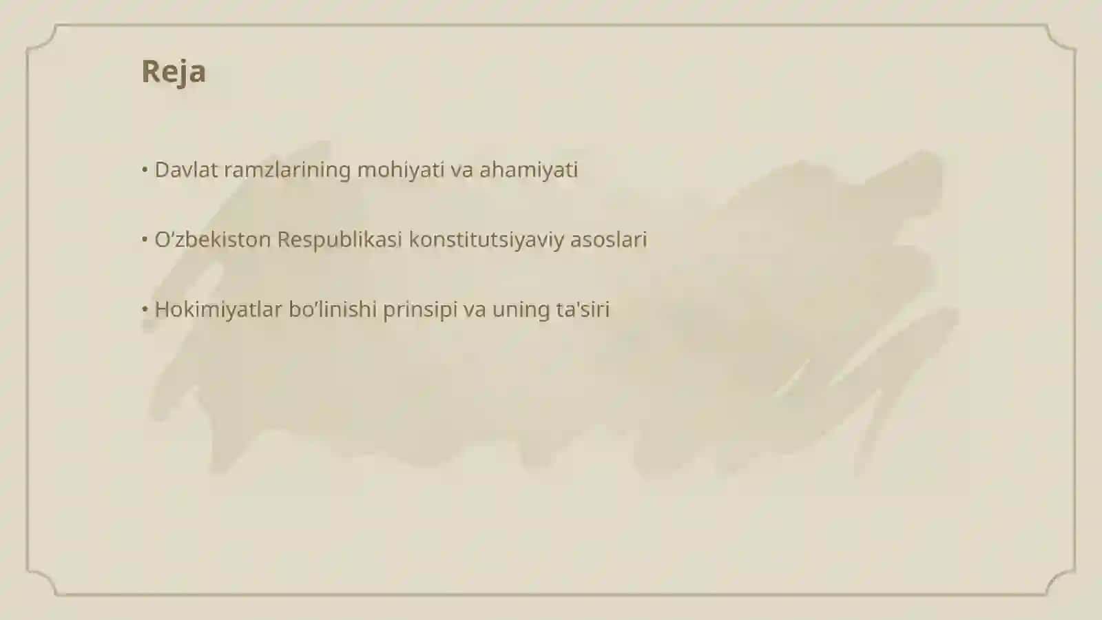 Davlat ramzlari.Mustaqil O’zbekistonda hokimiyatlar bo’linishi prinsipi 2