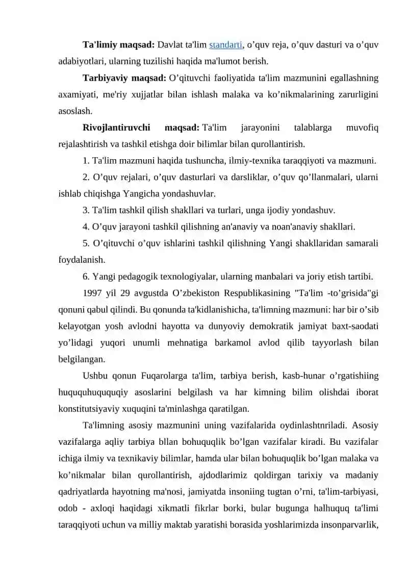 Oliy dargohda o'qish jarayonini tashkil etishning o'ziga xos xususiyatlari va o'qitishning asosiy shakllari. 2