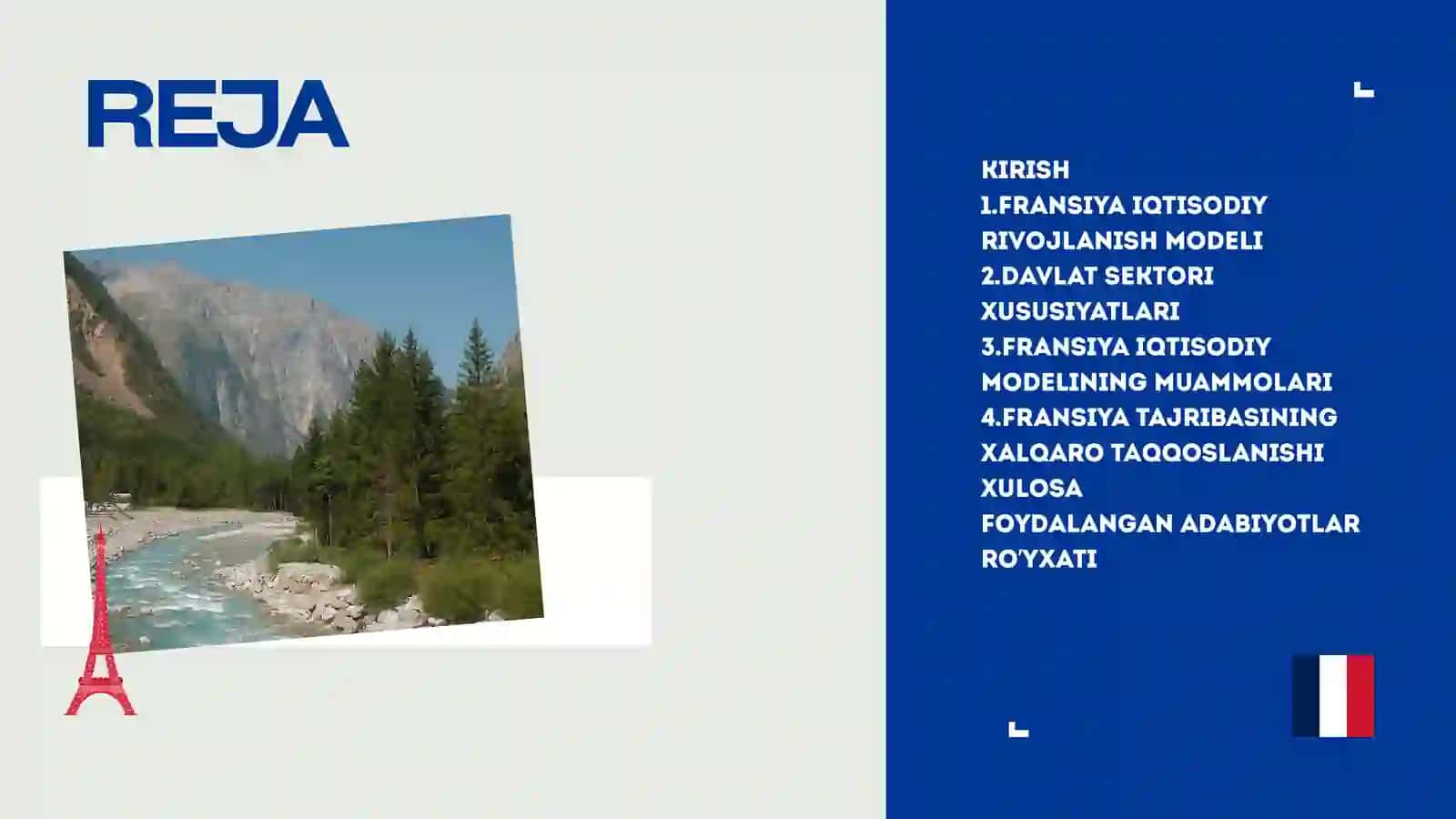 FRANSIYA IQTISODIY RIVOJLANISH MODELI DAVLAT SEKTORI VA IJTIMOIY-IQTISODIY SIYOSAT XUSUSIYATLAR.taqdimot 2
