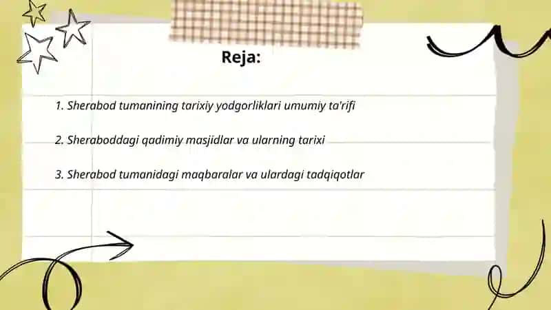 Sherabod tuman yodgorliklari mavzusida 2