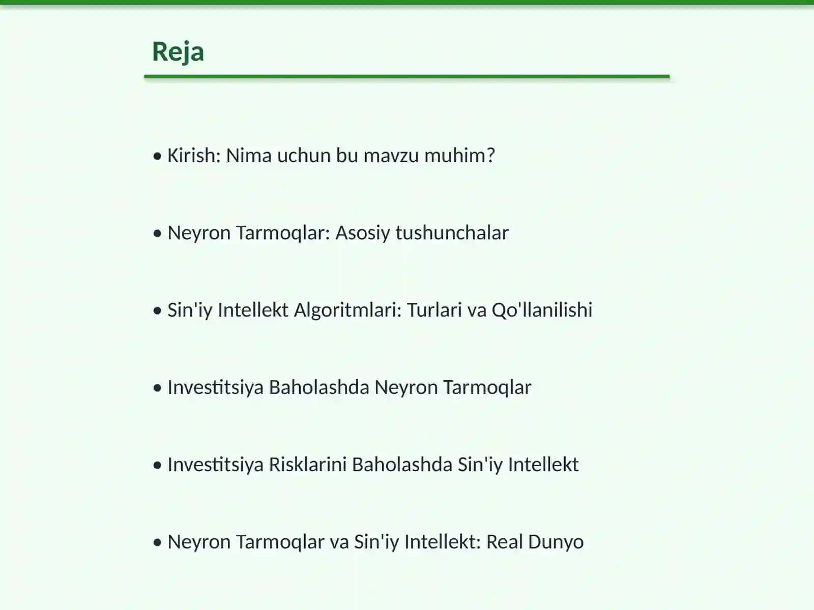 Investitsiya Loyiha Baholashida Neyron Tarmoqlar va Sin'iy Intellekt 2