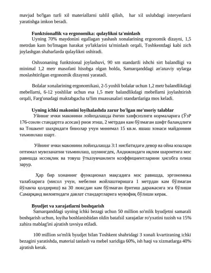 Turar joy binolarini interyerini shakllantirish uchun zarur talablar va sharoitlar 2