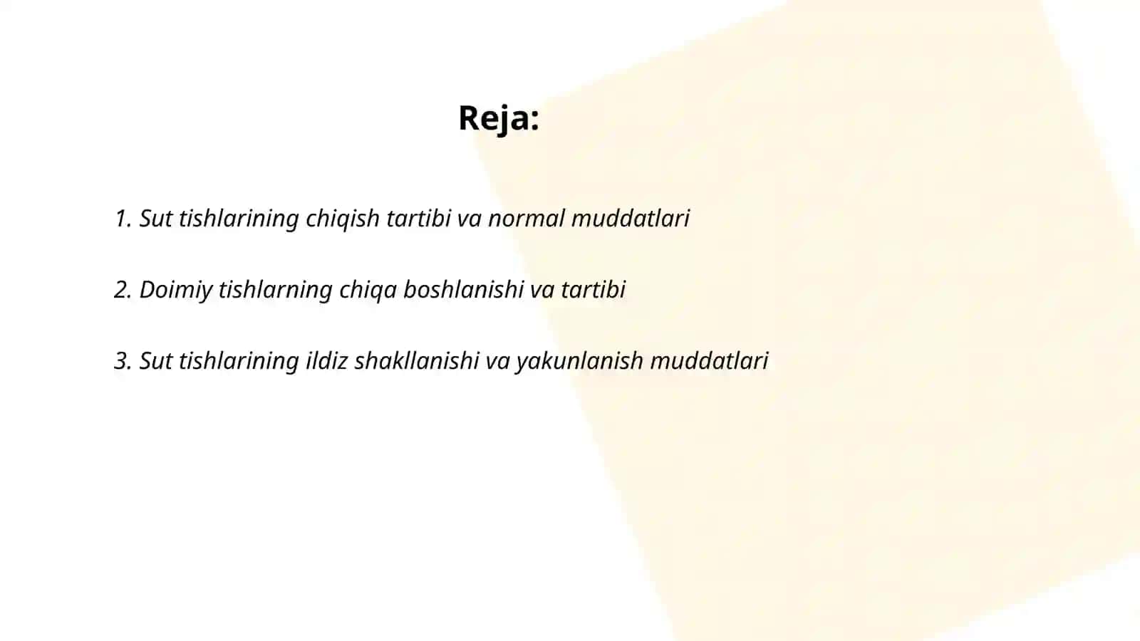 Sut tishlarining chiqishi ildizlarning shaklanishi va sut tishlarining soʻrilish muddatlari 2