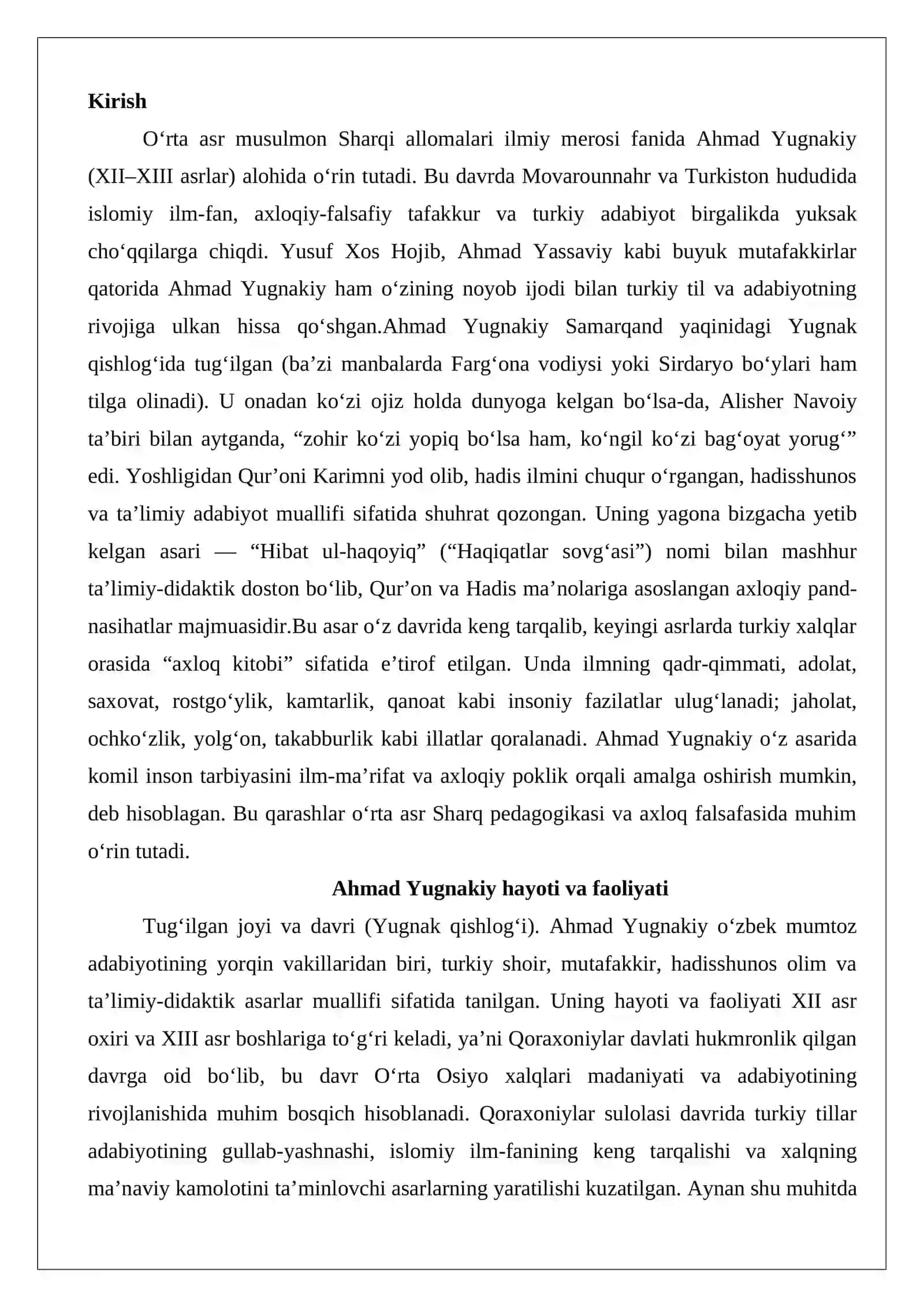 Ahmad Yugnakiy (XII–XIII asr) ilmiy merosi 2