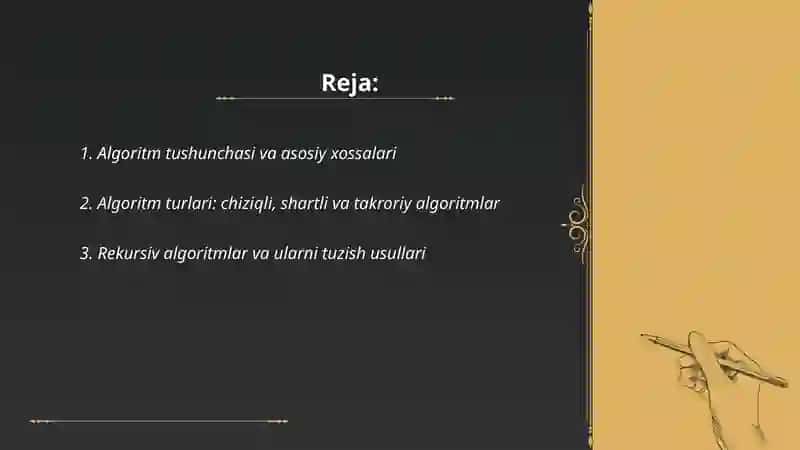 Algoritm. Algoritm turlari. Algoritmlari tuzish Jaxongir Abdivoitov Jahongir 2