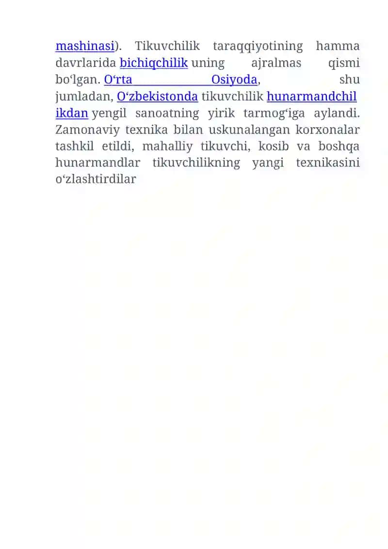 Tikuvchilik—kasb-hunar turi; kiyim-kechak 2