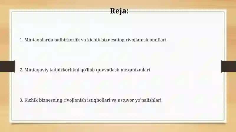 Mintaqalarda tadbirkorlik va kichik biznesning rivojlanishi 2