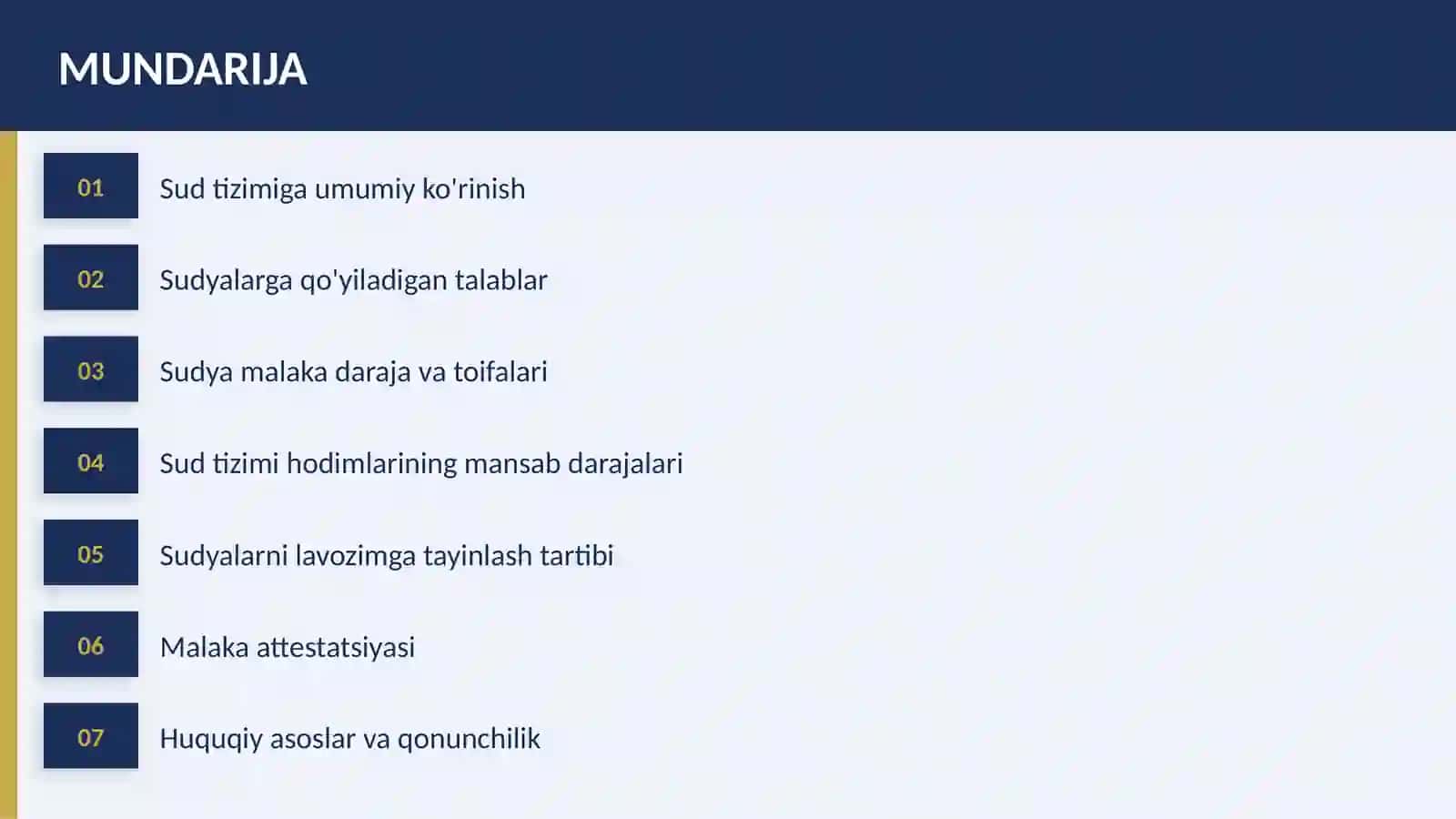 SUDYALAR MALAKASI va SUD TIZIMI HODIMLARINING MANSAB VA DARAJALARI 2