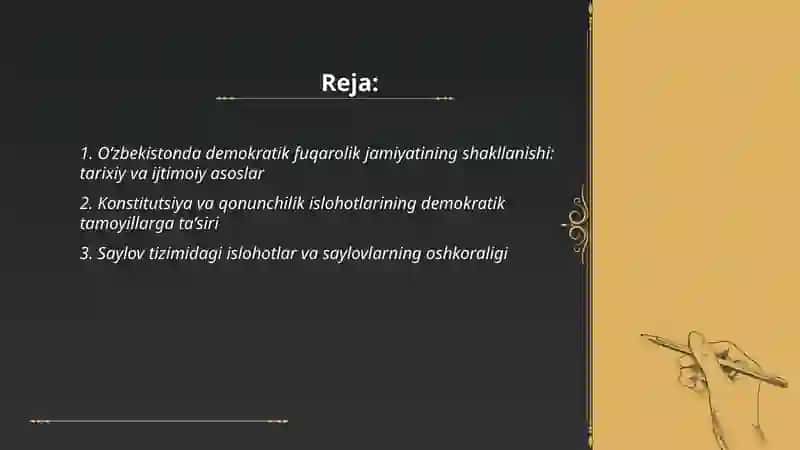O'zbekiston demokratik fuqarolik jamiyati asoslarinining shakllanishi 2