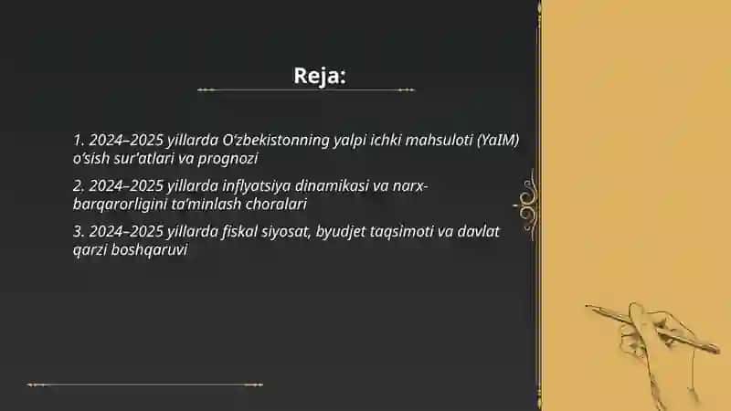 2024-2025-уillardа О‘zbеkistоn rеspublikаsi iqtisоdiуоti vа rivоjlаnishining tеndеnsiуаlаri shаrhi(prоgnоz) 2