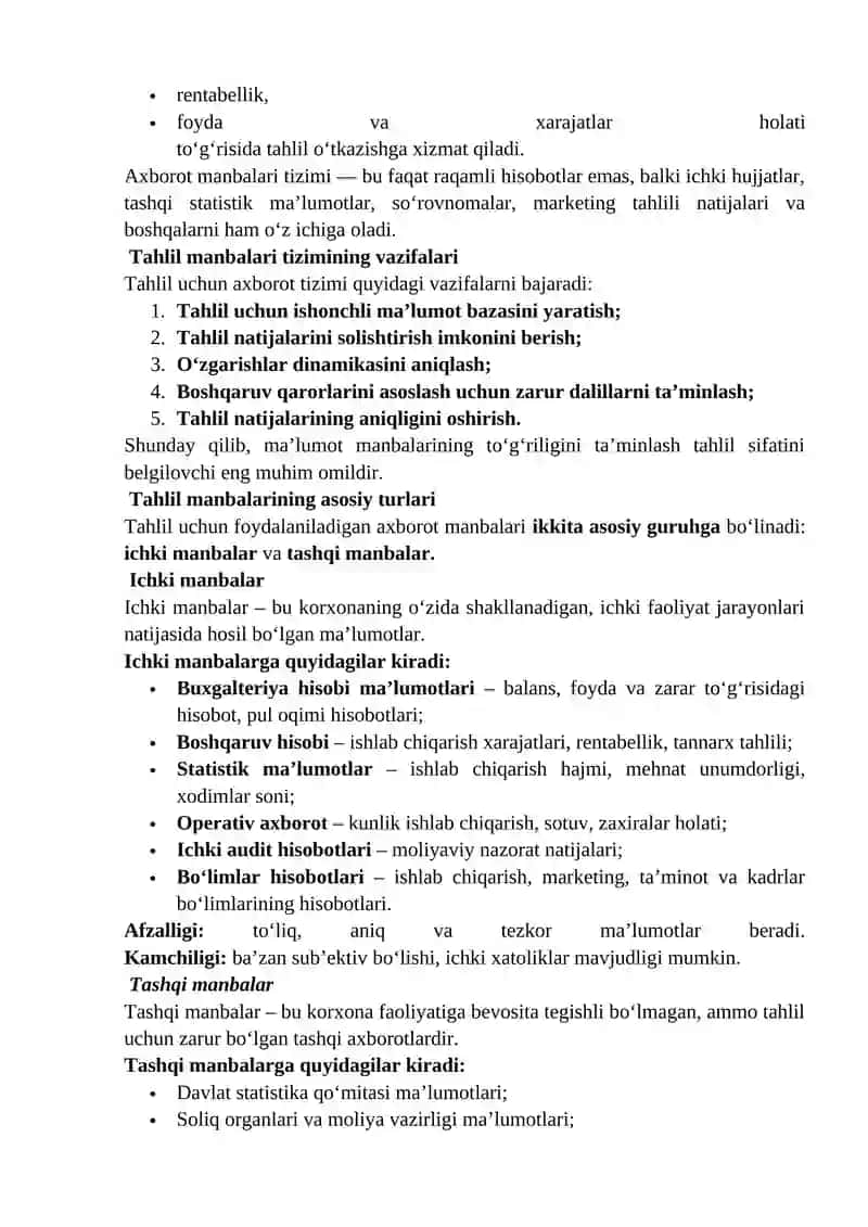 Tahlil uchun kerakli manbalar tizimi va uning turlari 2
