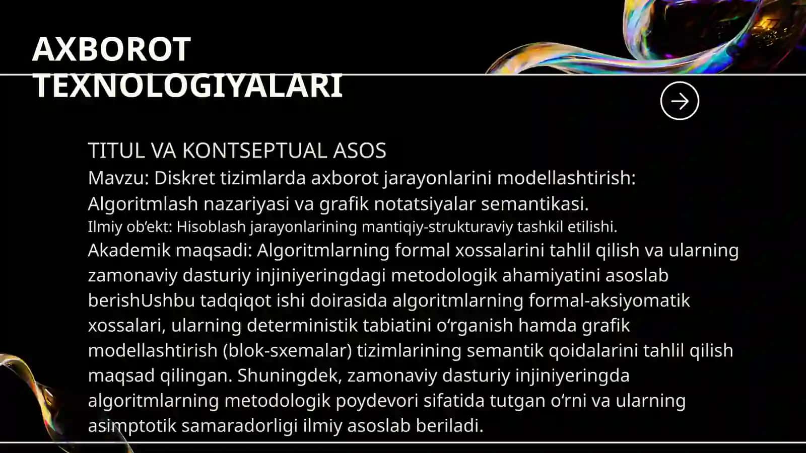 Diskret tizimlarda axborot jarayonlarini modellashtirish: Algoritmlash nazariyasi va grafik notatsiyalar semantikasi 2
